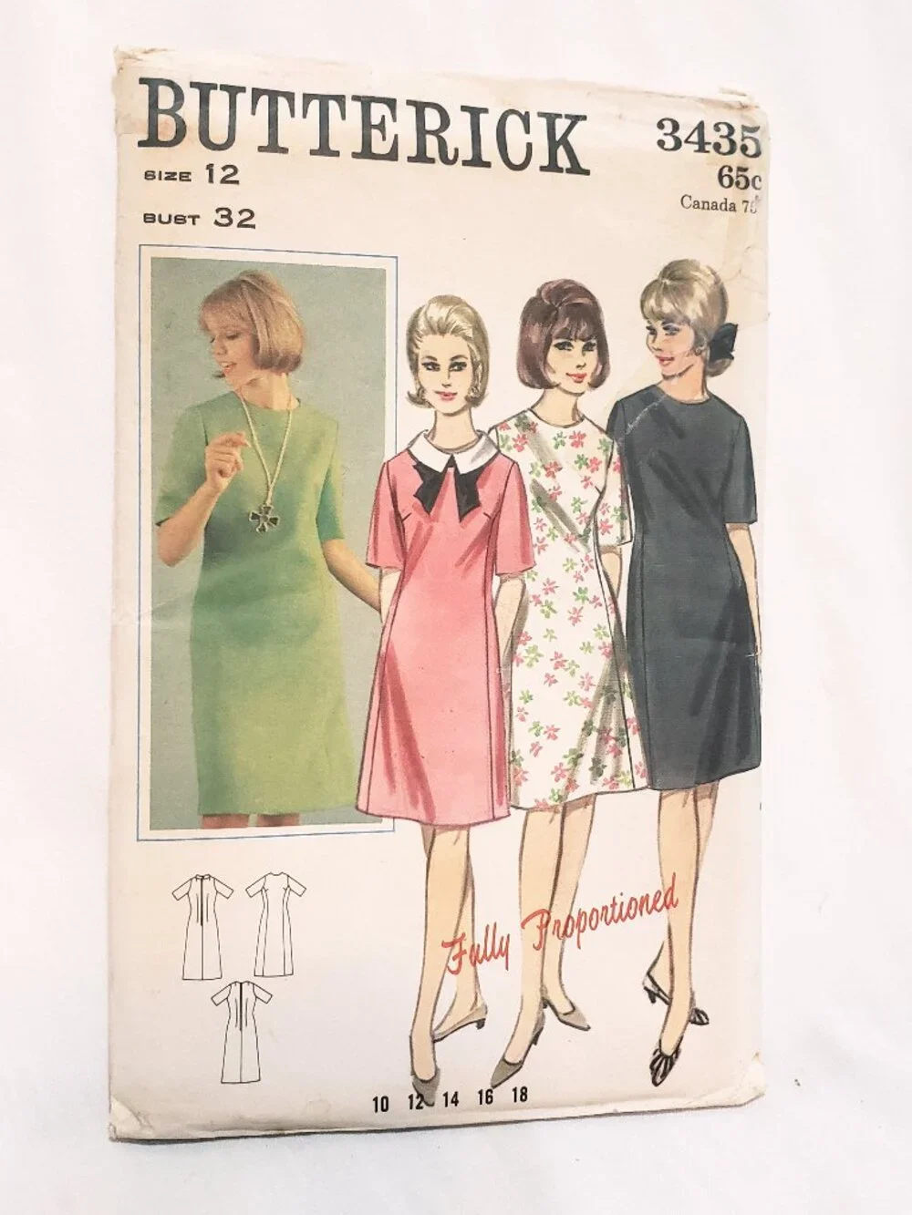 Misses Proportioned Dress Pattern 3435 Size 12 Butterick Bust 32